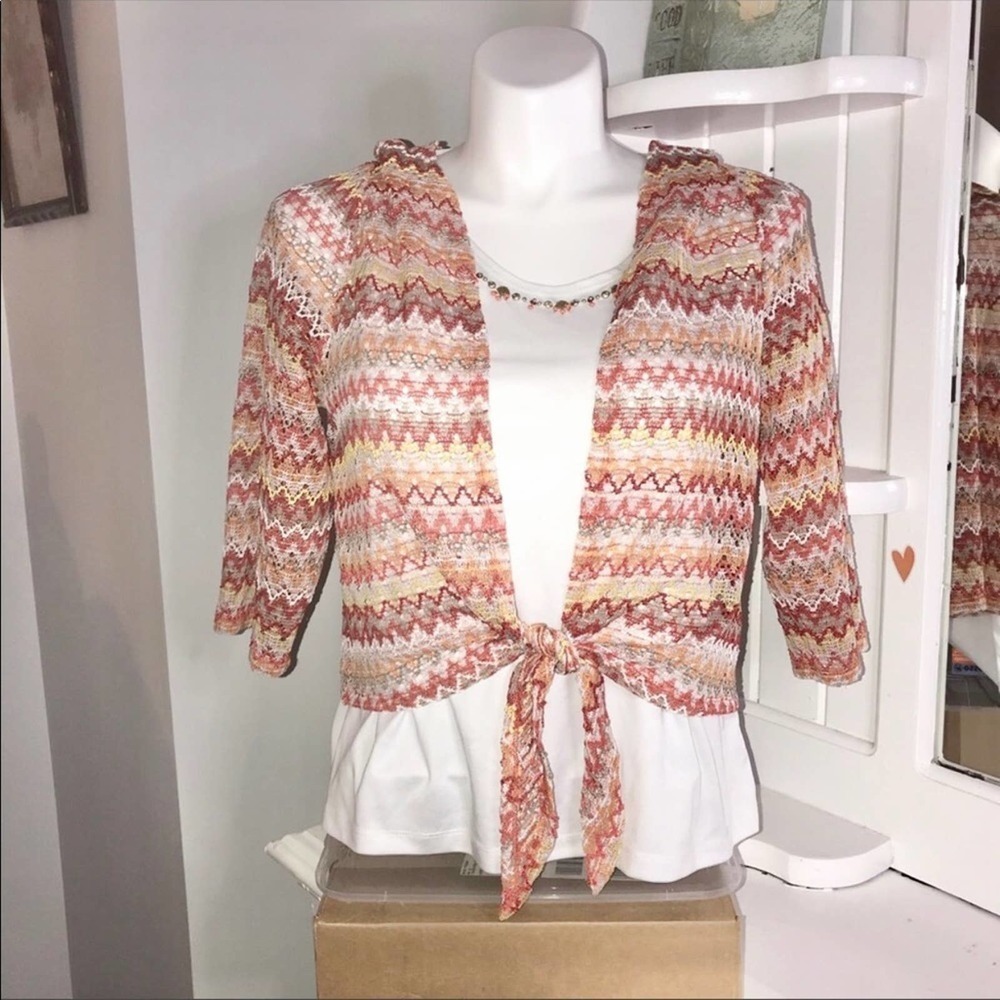 Alfred Dunner Layered Crochet Tie Front Top